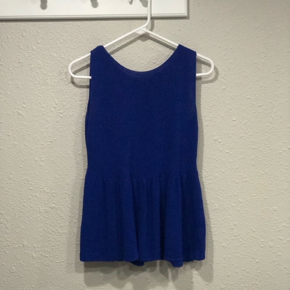 Zara Cobalt Knit Peplum Tank with Exposed Back Functional Gold Zipper‎ Detail